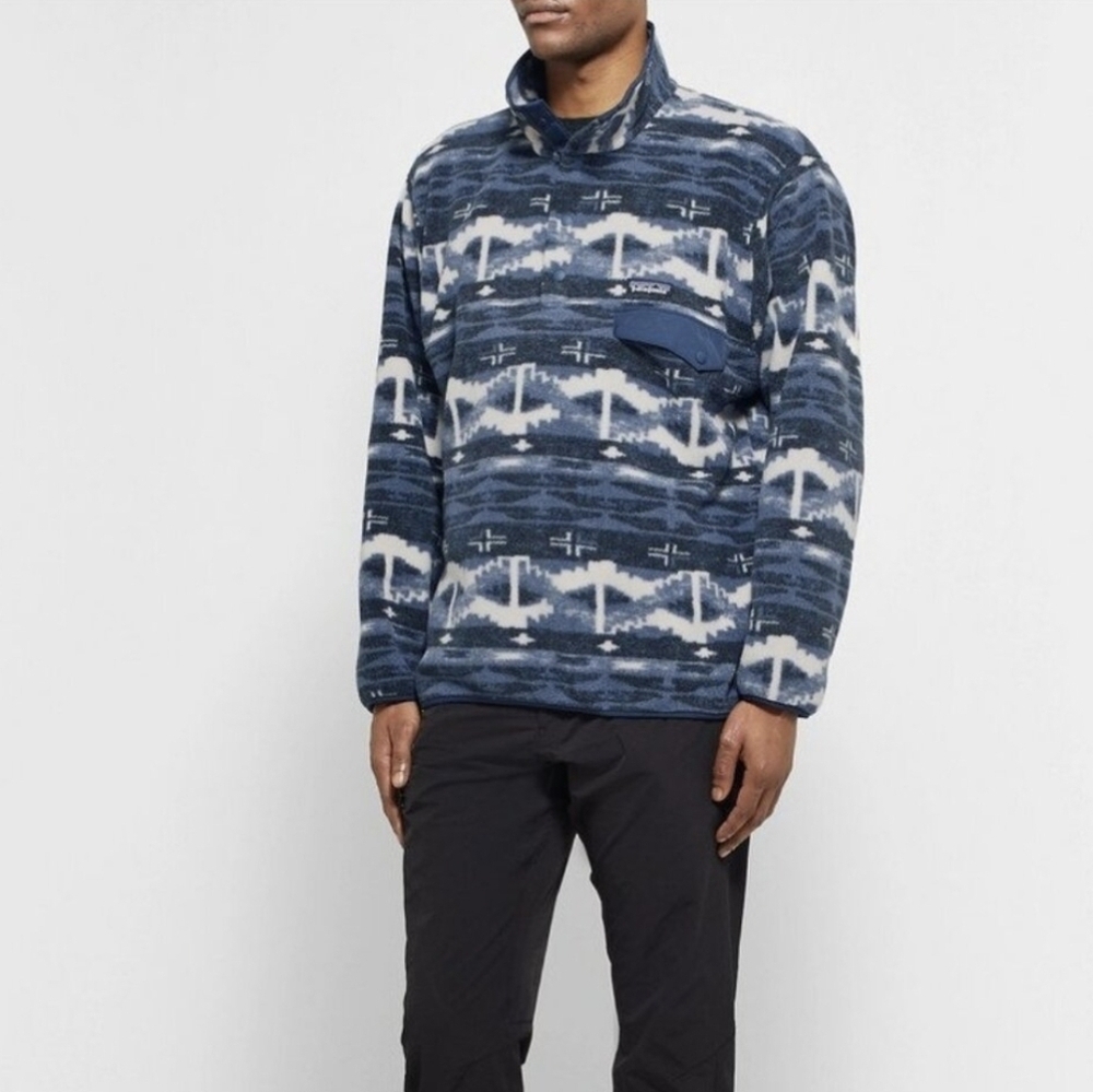 Patagonia Synchilla Snap-T Pullover Shepard Knit Print Stone Blue XL NWOT